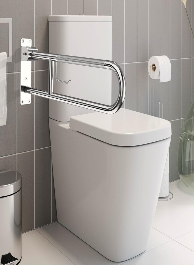 YuanDe Toilet Grab Bar 30.3 Inch, YuanDe Flip Up Grab Bar with Paper Holder, Polished Chrome Anti-Slip Safety Bars for Toilet, Stainless Steel Knurled Toilet Handles for Seniors Disabled Elderly Pregnant - Image 3